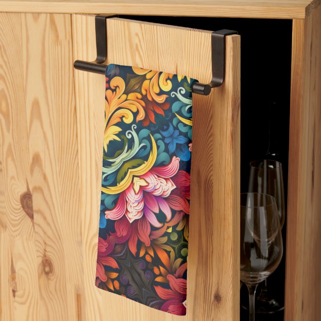 Paño De Cocina flores amarillas rosas (Pliegue de tercios)