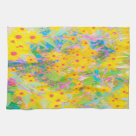 Paño De Cocina Flores amarillas y rojas bonito con azul turquesa