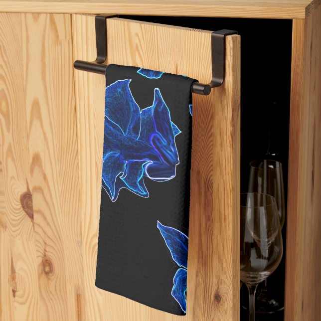 Paño De Cocina Flores azul neón estilizadas Floral (Pliegue de tercios)