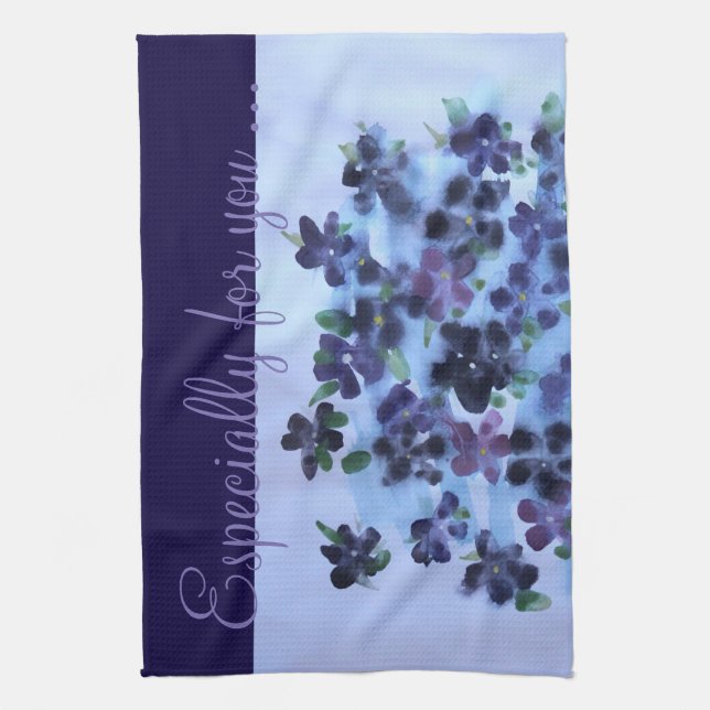 Paño De Cocina Flores azul púrpura profundas (Vertical)