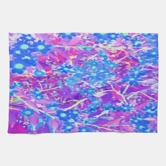 Paño De Cocina Flores azul violeta y verde anime bonito (Horizontal)