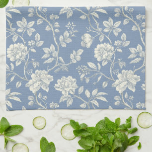 Paño De Cocina Flores Azules Crema Románticas y Bonitas
