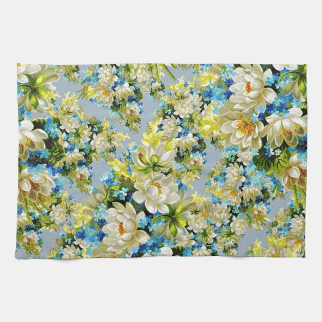 Paño De Cocina Flores Azules Y Amarillas Blancas (Horizontal)