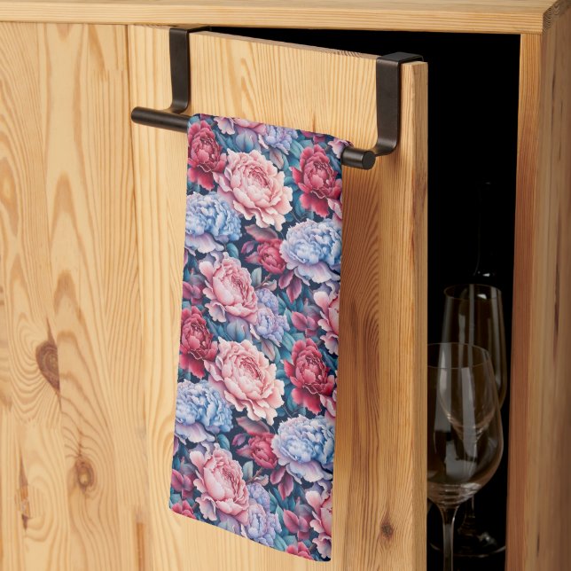 Paño De Cocina Flores azules y rosas (Pliegue de tercios)