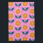 Paño De Cocina Flores baratas escandinavas en rosa y Naranja<br><div class="desc">Flores baratas escandinavas en toalla de cocina rosa y Naranja</div>
