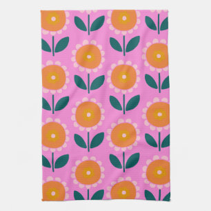 Paño De Cocina Flores baratas escandinavas en rosa y Naranja