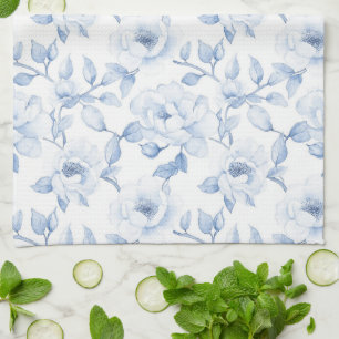 Paño De Cocina Flores Blancas Azules Bonitas Elegantes
