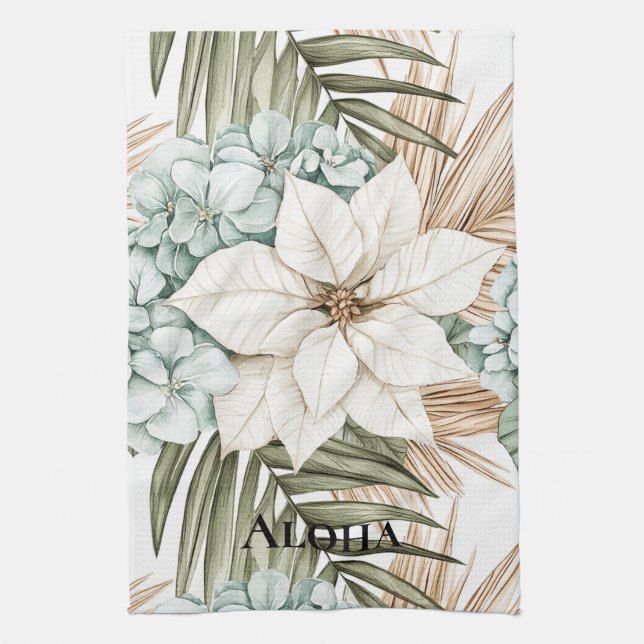 Paño De Cocina Flores Blancas Azules Tropicales   (Vertical)