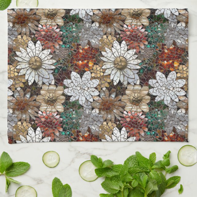 Paño De Cocina Flores blancas de oro rojo (Doblado)