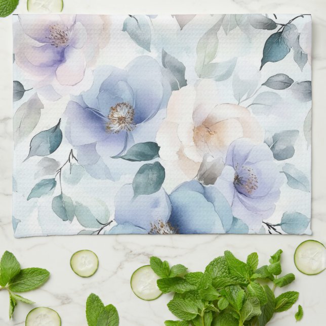 Paño De Cocina Flores blancas lavanda moradas bonitas   (Doblado)