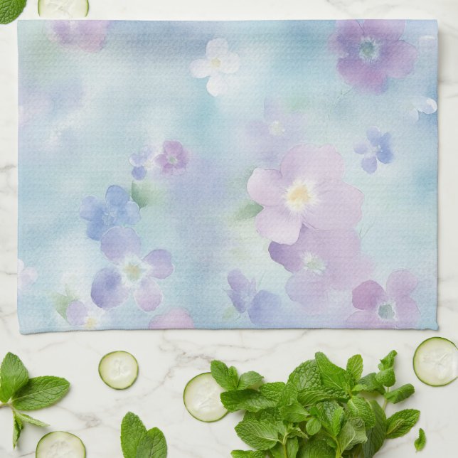 Paño De Cocina Flores blancas lavanda románticas y bonitas   (Doblado)