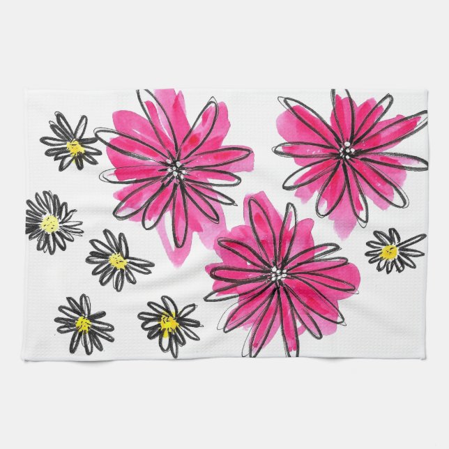 Paño De Cocina Flores blancas y rosas singulares (Horizontal)