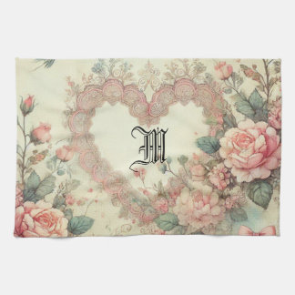 Paño De Cocina Flores Bohemias Corazones Florales Acuarela Pastel