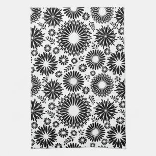 Paño De Cocina Flores Boho Patrón floral vectorial negro y blanco