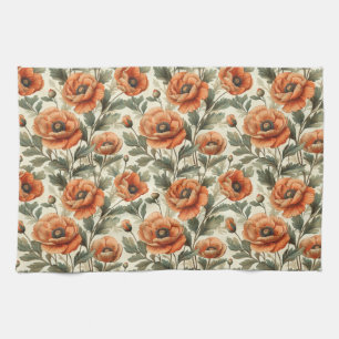 Paño De Cocina Flores botánicas de naranja Poppy