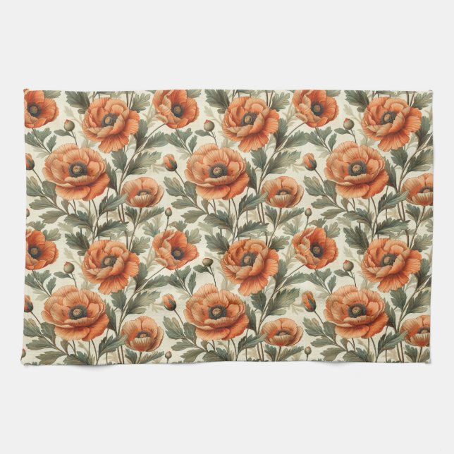 Paño De Cocina Flores botánicas de naranja Poppy (Horizontal)