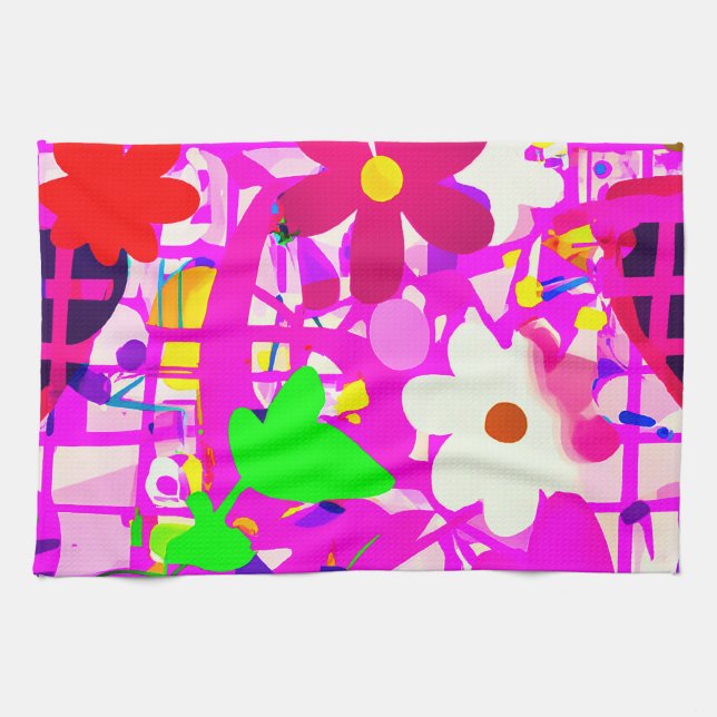 Paño De Cocina Flores brillantes de arte pop (Horizontal)