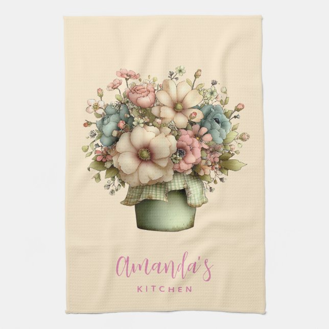 Paño De Cocina Flores caprichosas en una maceta Cuadros (Vertical)