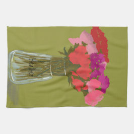 Paño De Cocina Flores Coloridas Y Felices En La Vasa +Nombre Pers