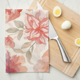 Paño De Cocina Flores de acuarela pastel naranja claro