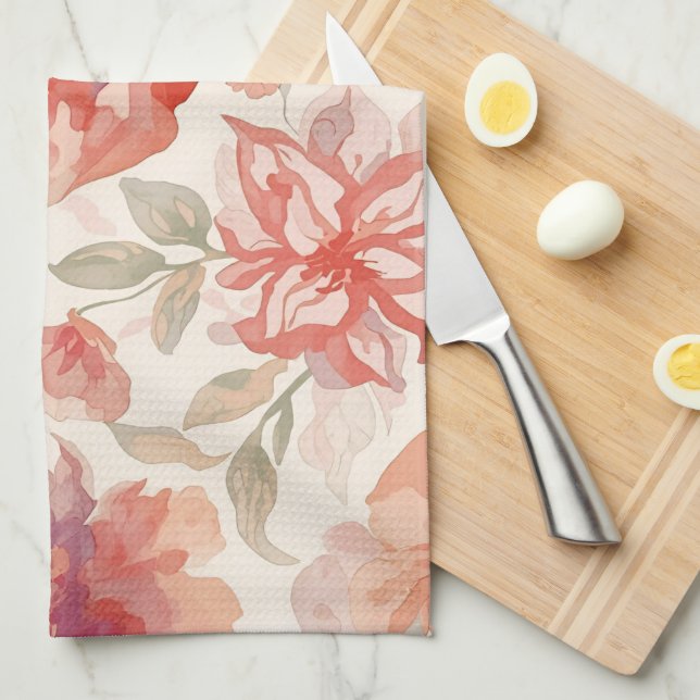 Paño De Cocina Flores de acuarela pastel naranja claro (Doblado Cuarto)