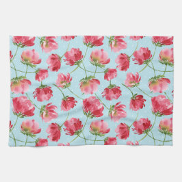 Paño De Cocina Flores de Acuarela Rojo Carmesín Tossed Lunares
