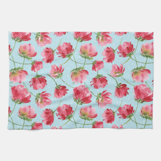 Paño De Cocina Flores de Acuarela Rojo Carmesín Tossed Lunares
