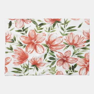 Paño De Cocina Flores de Acuarela Rojos