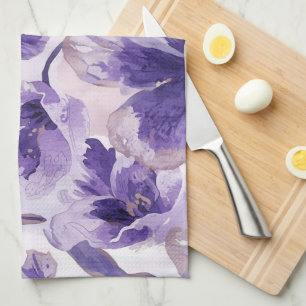 Paño De Cocina Flores de Acuarela Violeta Pintadas