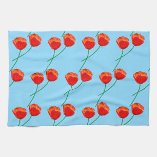 Paño De Cocina Flores de adormidera roja cielo azul