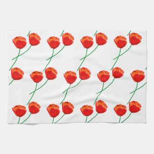 Paño De Cocina Flores de adormidera roja corazón blanco