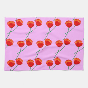 Paño De Cocina Flores de adormidera roja Corazón Pastel Lilac