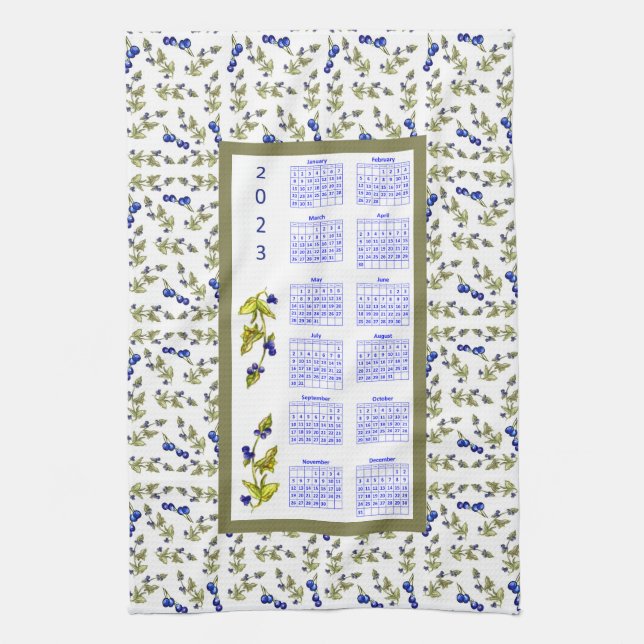 Paño De Cocina Flores de arándanos estampadas del calendario 2023 (Vertical)