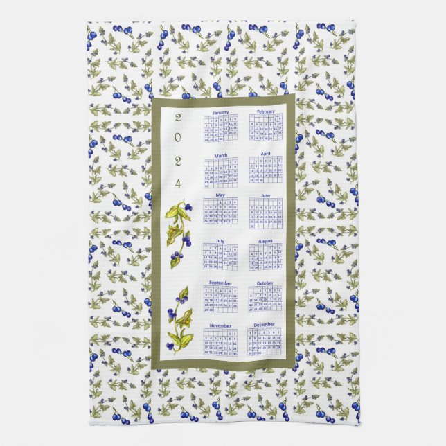 Paño De Cocina Flores de arándanos estampadas del calendario 2024 (Vertical)