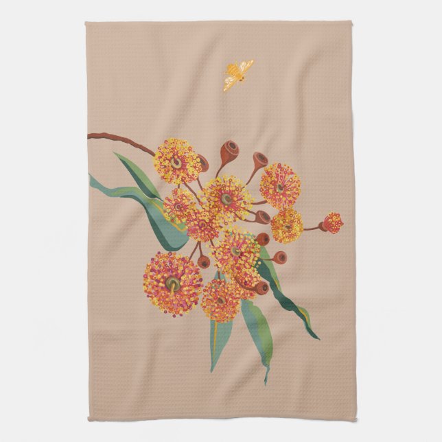 Paño De Cocina Flores de árbol de goma y abeja de Australia (Vertical)