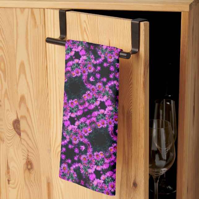Paño De Cocina Flores de Aster Rosa Otoño Resumen Patrón de Arte (Pliegue de tercios)