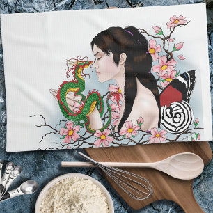Paño De Cocina Flores de Cerezo Dragón Serenidad Hada Asiática