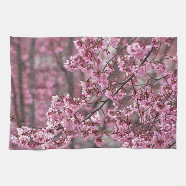 Paño De Cocina Flores de cerezo Sakura rosadas flotando (Horizontal)
