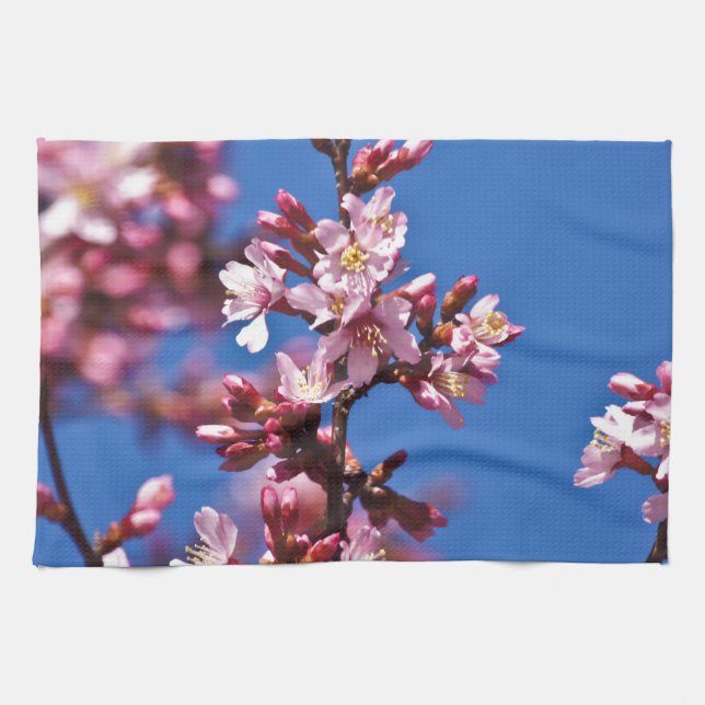 Paño De Cocina Flores de Cerezo Sakura Tocando Azul (Horizontal)