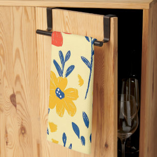 Paño De Cocina Flores de crayón y mariposa