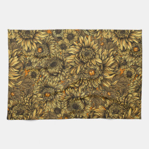 Paño De Cocina Flores de crisantemo amarillo y escarabajos naranj