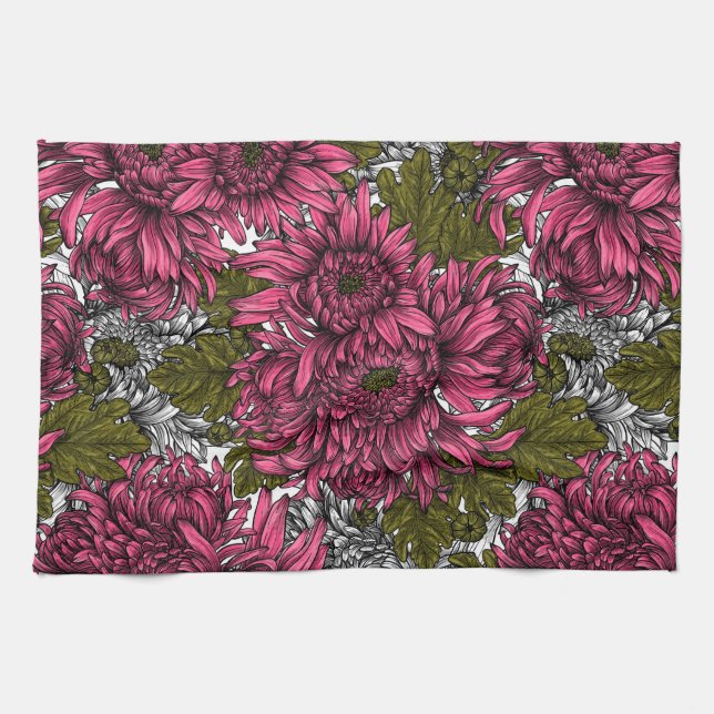 Paño De Cocina Flores de crisantemo rosa (Horizontal)