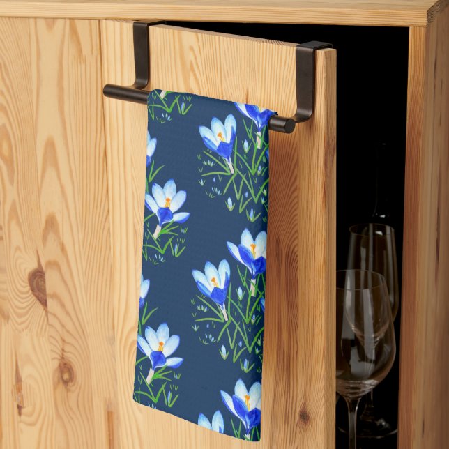 Paño De Cocina Flores de Crocus Azules (Pliegue de tercios)