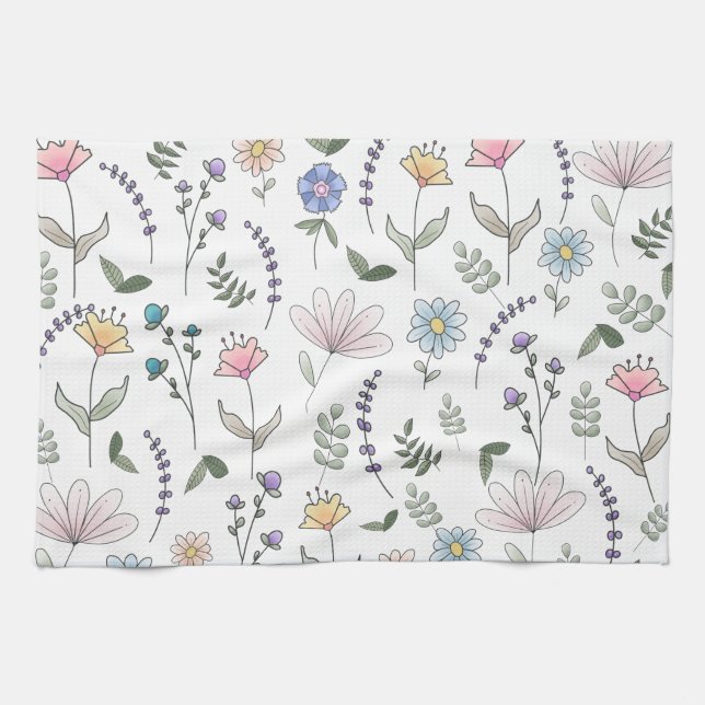 Paño De Cocina Flores de doodle acuáticas de primavera (Horizontal)
