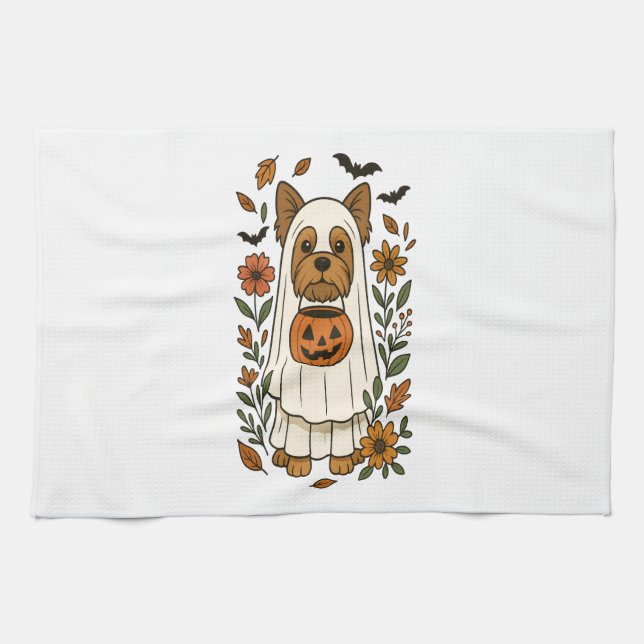 Paño De Cocina Flores de Halloween Yorkshire Terrier Halloween (Horizontal)