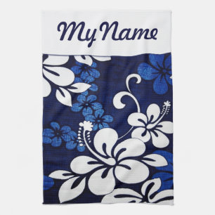 Paño De Cocina Flores de Hawai azul personalizadas