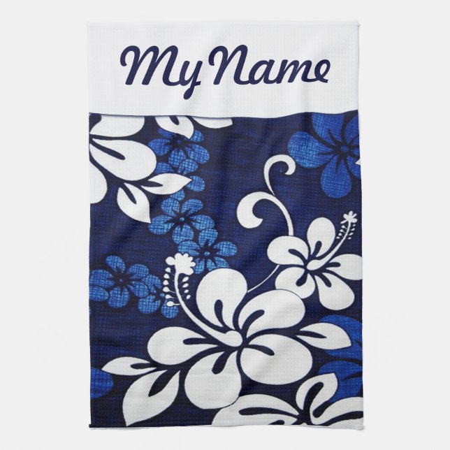 Paño De Cocina Flores de Hawai azul personalizadas (Vertical)