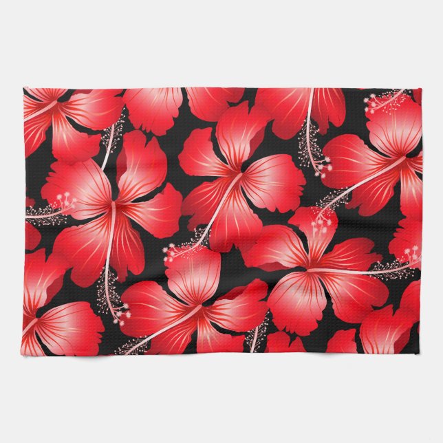 Paño De Cocina Flores de hibiscos rojos (Horizontal)