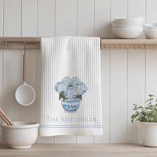 Paño De Cocina Flores de Hortensia Chinoiserie Azules