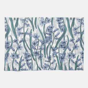 Paño De Cocina Flores de jacinto azul sobre blanco